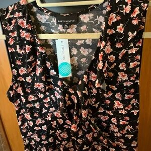 Fortune + Ivy Floral V-Neck Blouse - Black and Pink